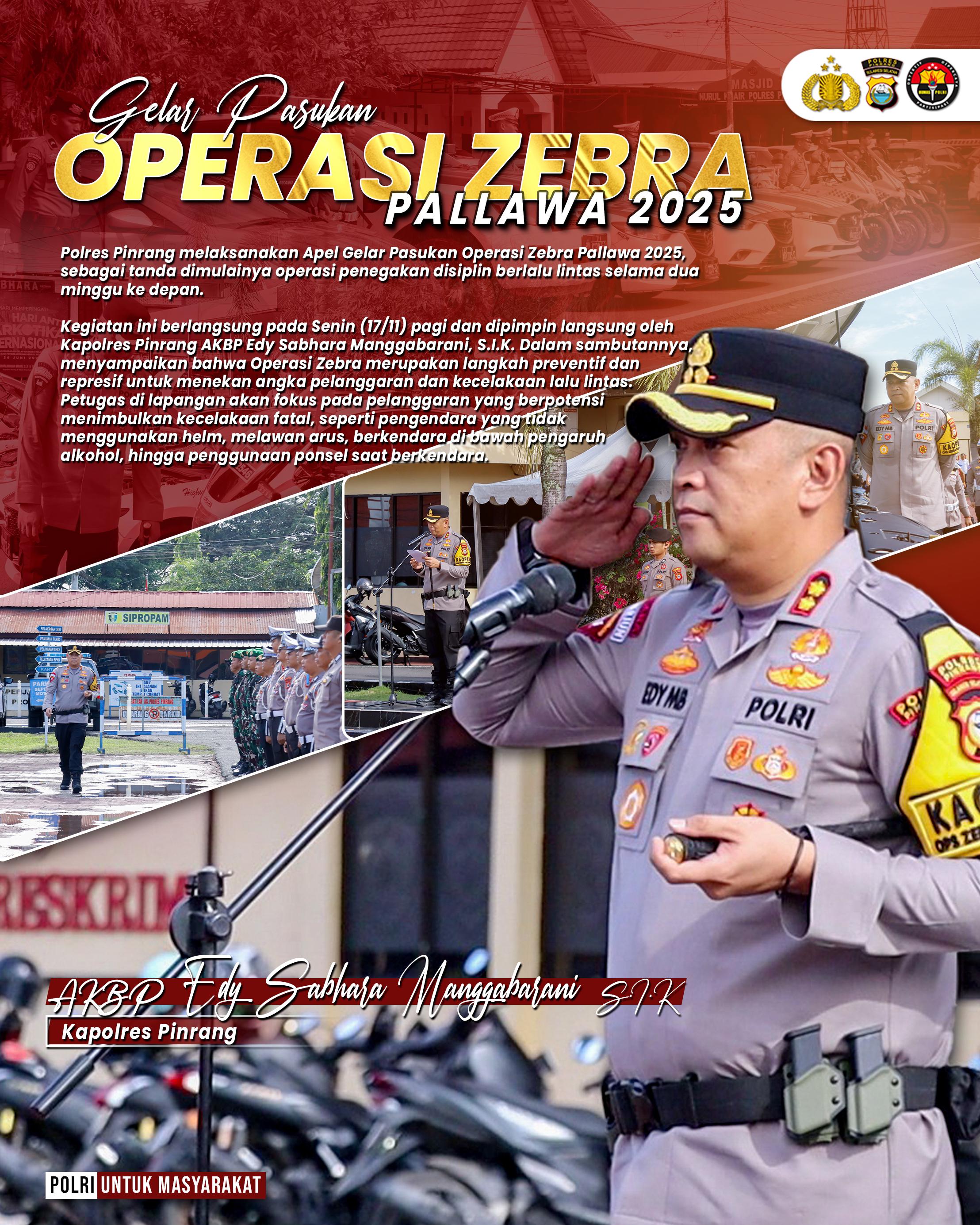 Polres Pinrang Gelar Apel Pasukan Operasi Zebra Pallawa 2025